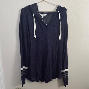 Market & Spruce Charcoal Hooded Top with Striped Sleeves